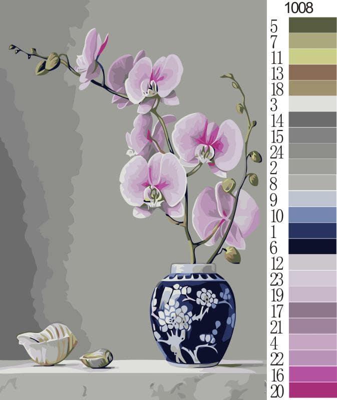 Orchid Flower In Vase numbered canvas ready for painting