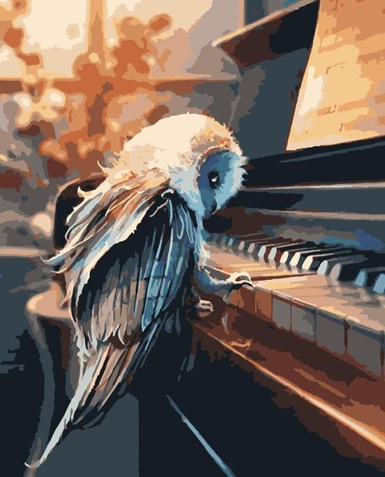 Owl Playing Piano numbered canvas before painting