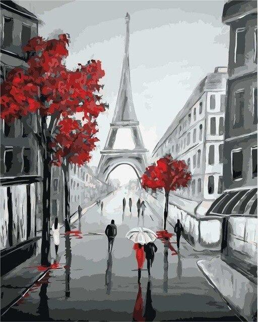 Paris Street Canvas Painting - Crafty By Numbers - Paint by Numbers - Paint by Numbers for Adults - Painting - Canvas - Custom Paint by Numbers