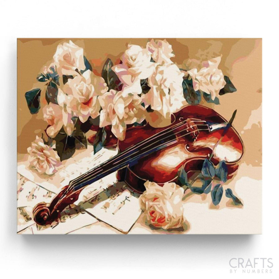 Pink Blossoms and Violin - Crafty By Numbers - Paint by Numbers - Paint by Numbers for Adults - Painting - Canvas - Custom Paint by Numbers