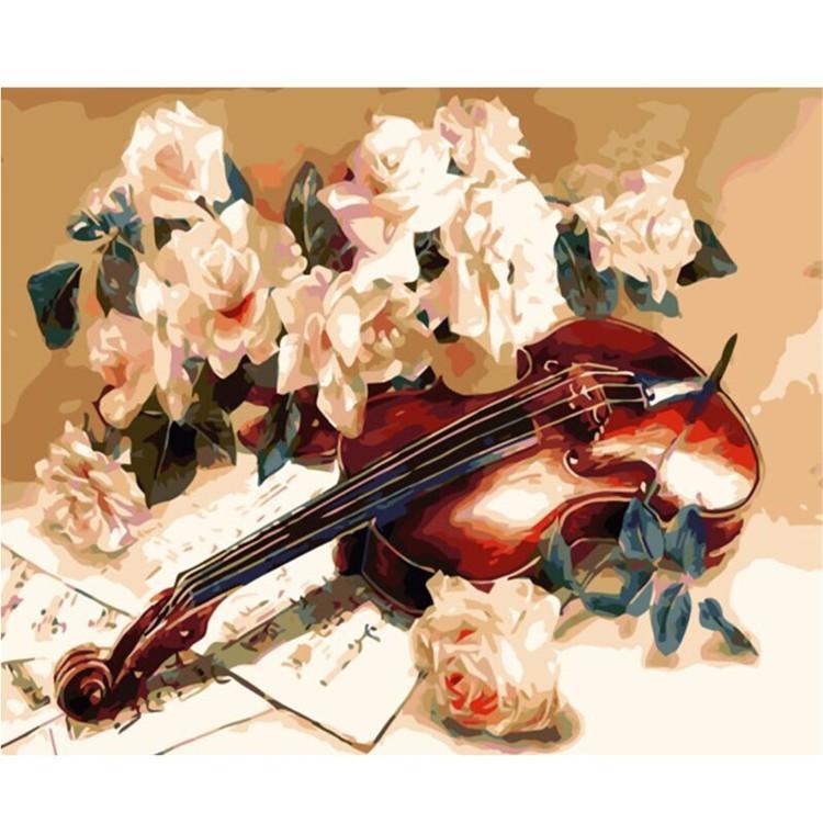 Pink Blossoms and Violin - Crafty By Numbers - Paint by Numbers - Paint by Numbers for Adults - Painting - Canvas - Custom Paint by Numbers