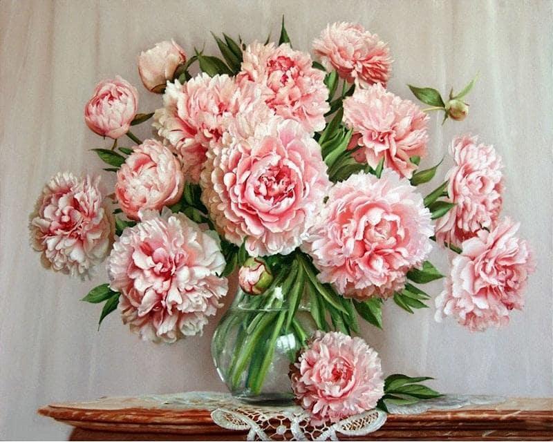 Pink Flowers numbered canvas ready for painting