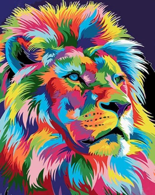 Profile Neon Lion - Crafty By Numbers - Paint by Numbers - Paint by Numbers for Adults - Painting - Canvas - Custom Paint by Numbers