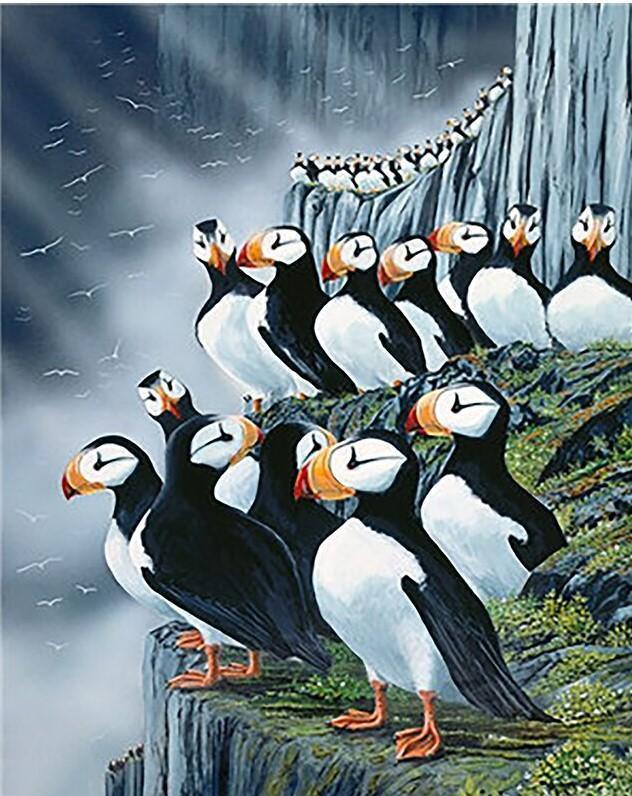 Puffin Flock - Crafty By Numbers - Paint by Numbers - Paint by Numbers for Adults - Painting - Canvas - Custom Paint by Numbers