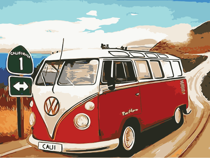 Red and White Camper Van - Crafty By Numbers - Paint by Numbers - Paint by Numbers for Adults - Painting - Canvas - Custom Paint by Numbers