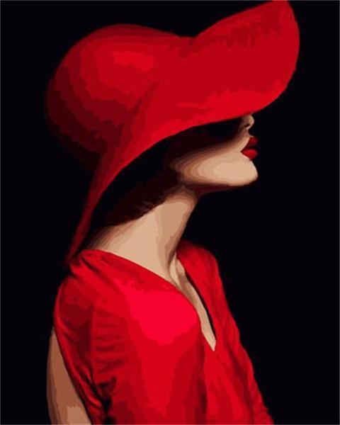 Red Hat Lady numbered canvas before painting