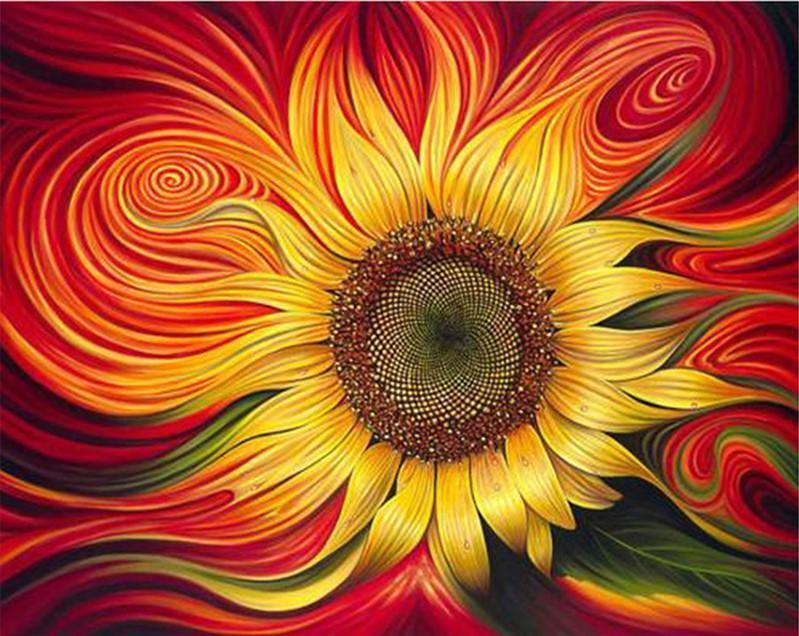 Tournesol rouge - Crafty By Numbers - Peinture par numéros - Peinture par numéros pour adultes - Peinture - Toile - Peinture personnalisée par numéros