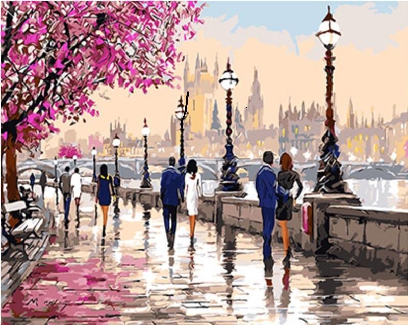 Romantic London Rain numbered canvas before painting