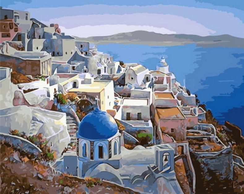 Santorini-Landschaft – Crafty By Numbers – Malen nach Zahlen – Malen nach Zahlen für Erwachsene – Gemälde – Leinwand – individuelles Malen nach Zahlen