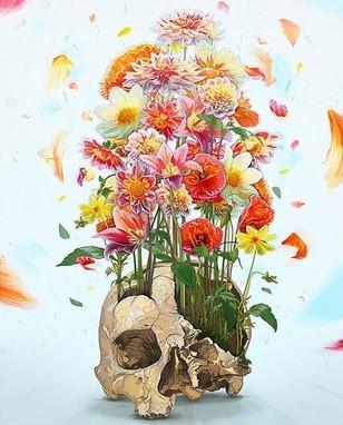 Skull Of Flowers numbered canvas ready for painting