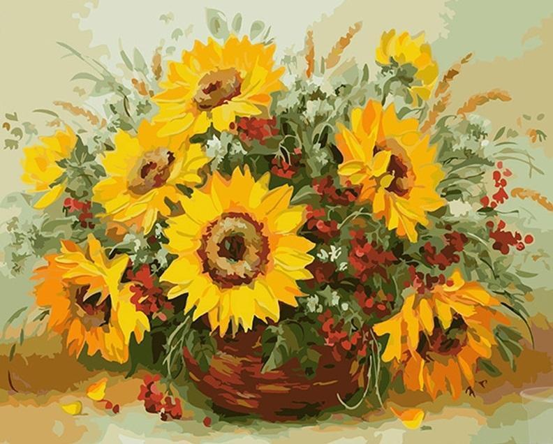 Sonnenblumen-Ölkunst – Basteln nach Zahlen – Malen nach Zahlen – Malen nach Zahlen für Erwachsene – Gemälde – Leinwand – individuelles Malen nach Zahlen