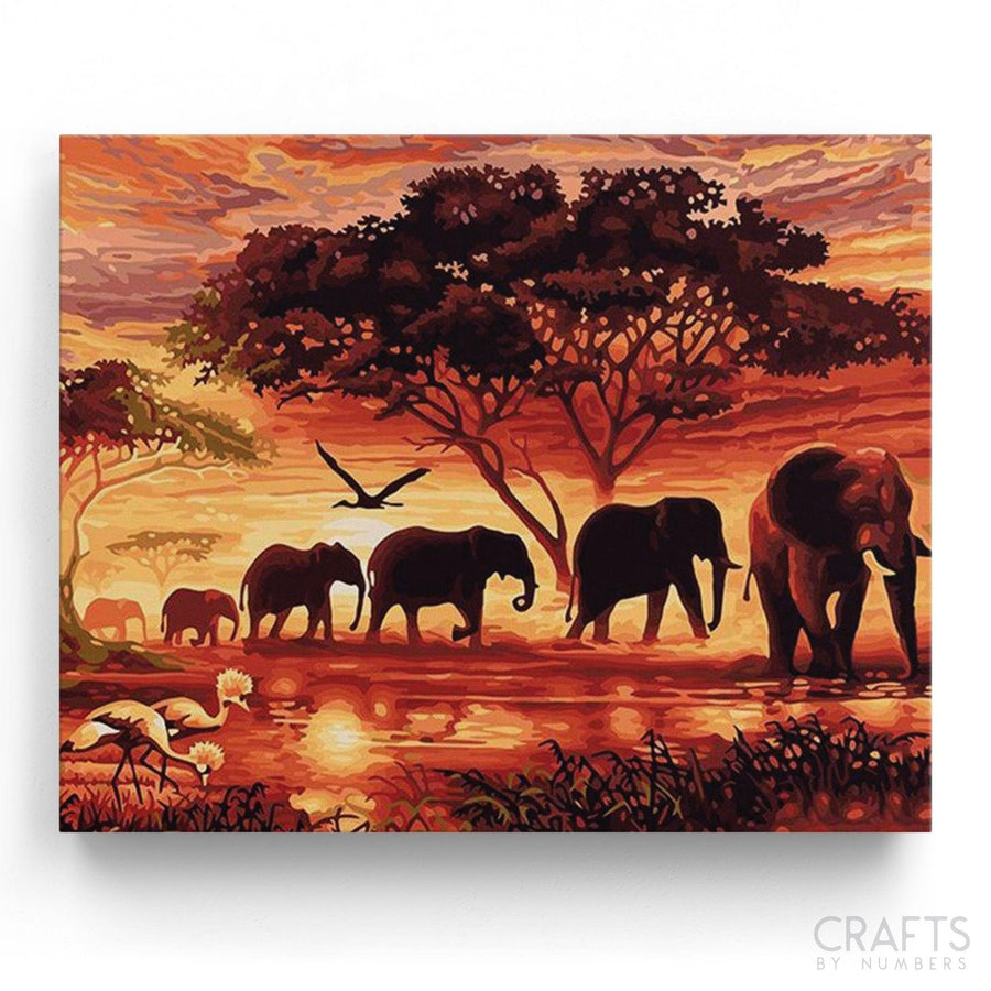 Sunset Elephants - Crafty By Numbers - Paint by Numbers - Paint by Numbers for Adults - Painting - Canvas - Custom Paint by Numbers
