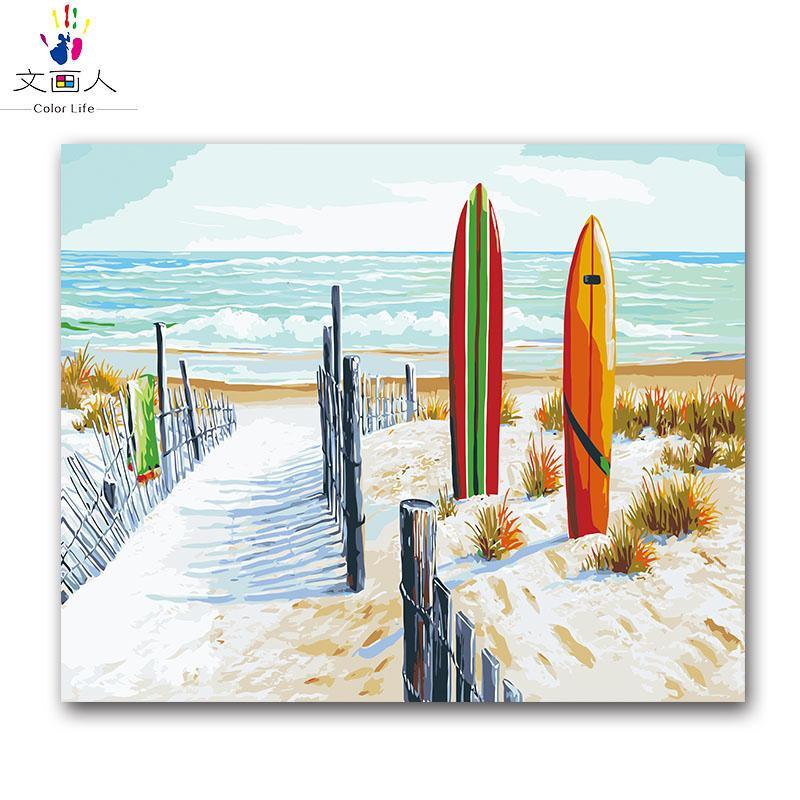 Surfboards Beach - Crafty By Numbers - Paint by Numbers - Paint by Numbers for Adults - Painting - Canvas - Custom Paint by Numbers
