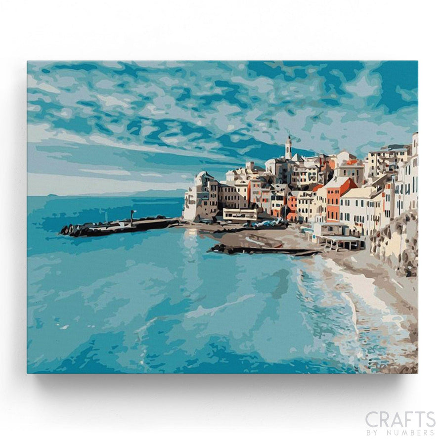 The Blue Ocean City of Italy - Crafty By Numbers - Paint by Numbers - Paint by Numbers for Adults - Painting - Canvas - Custom Paint by Numbers