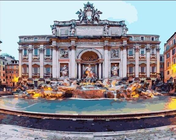 Trevi Fountain and Poli Palace numbered canvas before painting