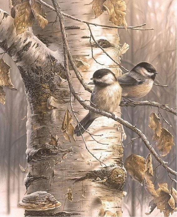 Two Birds Birch Tree numbered canvas before painting