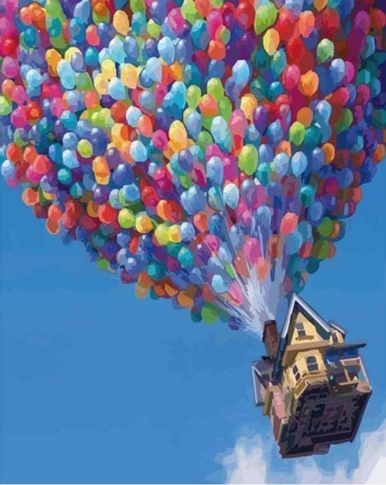 Up House painting displayed as whimsical wall art