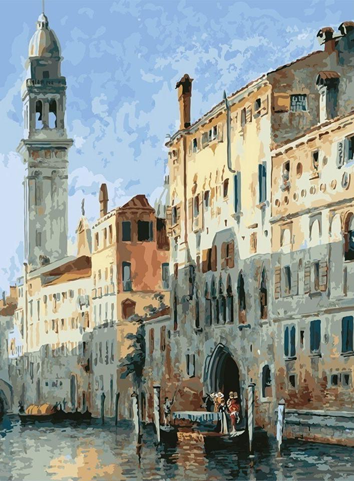 Venice Waterside Night numbered canvas before painting