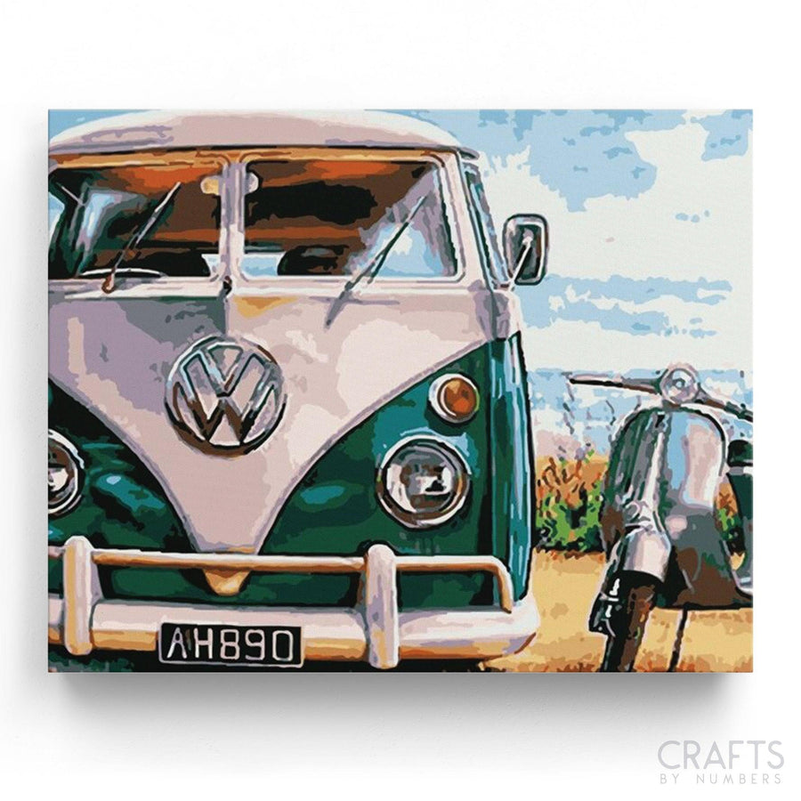VW Van With Scooter - Crafty By Numbers - Paint by Numbers - Paint by Numbers for Adults - Painting - Canvas - Custom Paint by Numbers