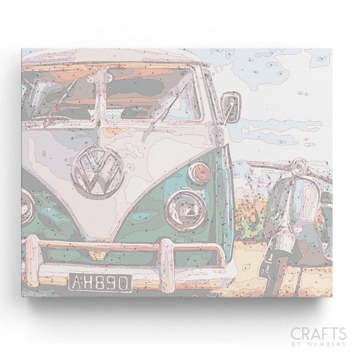 VW Van With Scooter - Crafty By Numbers - Paint by Numbers - Paint by Numbers for Adults - Painting - Canvas - Custom Paint by Numbers