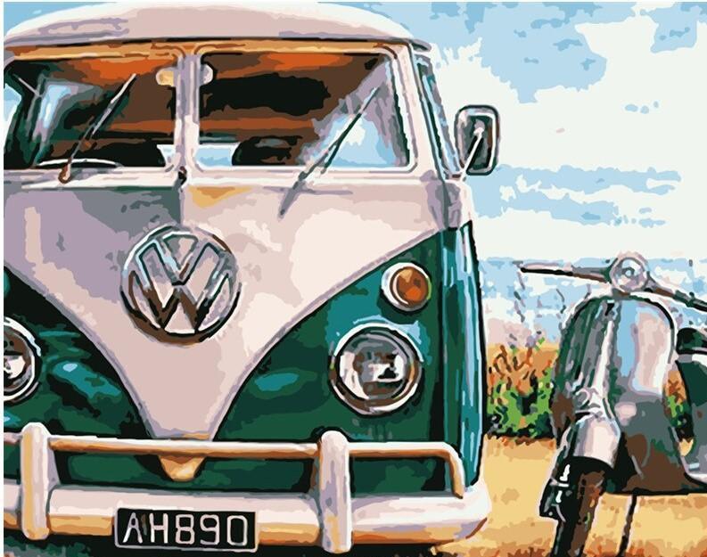 VW Van avec scooter - Crafty By Numbers - Peinture par numéros - Peinture par numéros pour adultes - Peinture - Toile - Peinture personnalisée par numéros