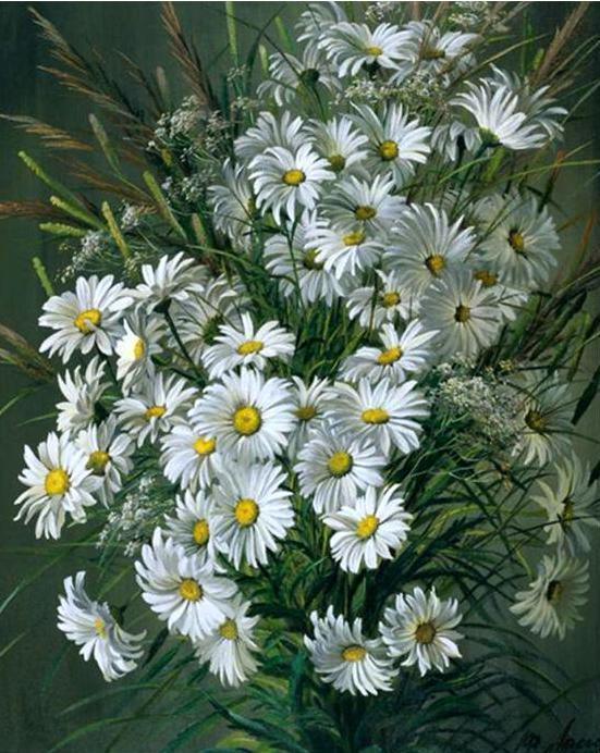 White Roses and Daisies numbered canvas before painting