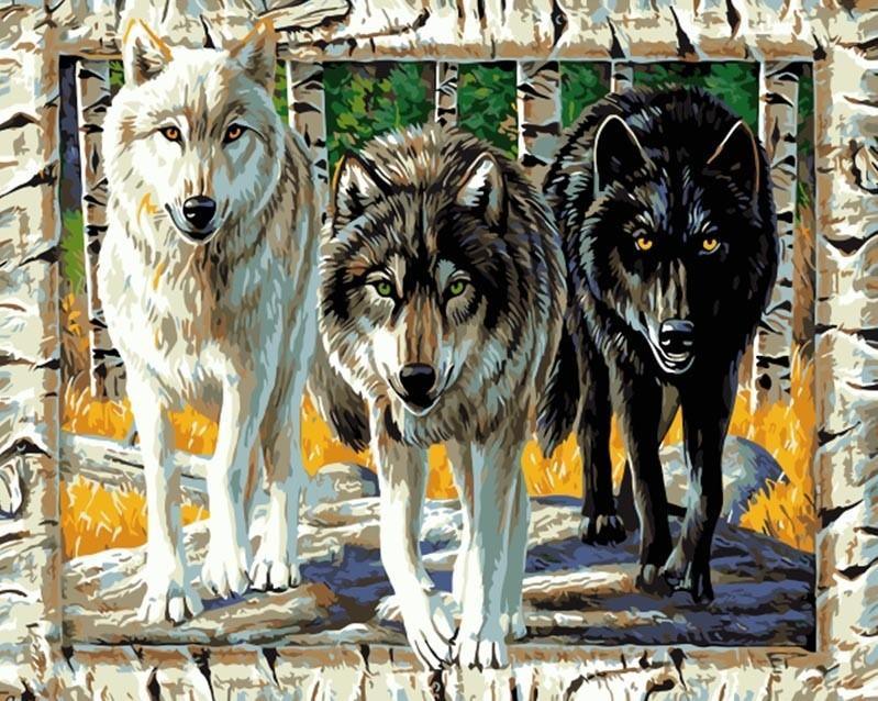 Wolf Friends numbered canvas before painting