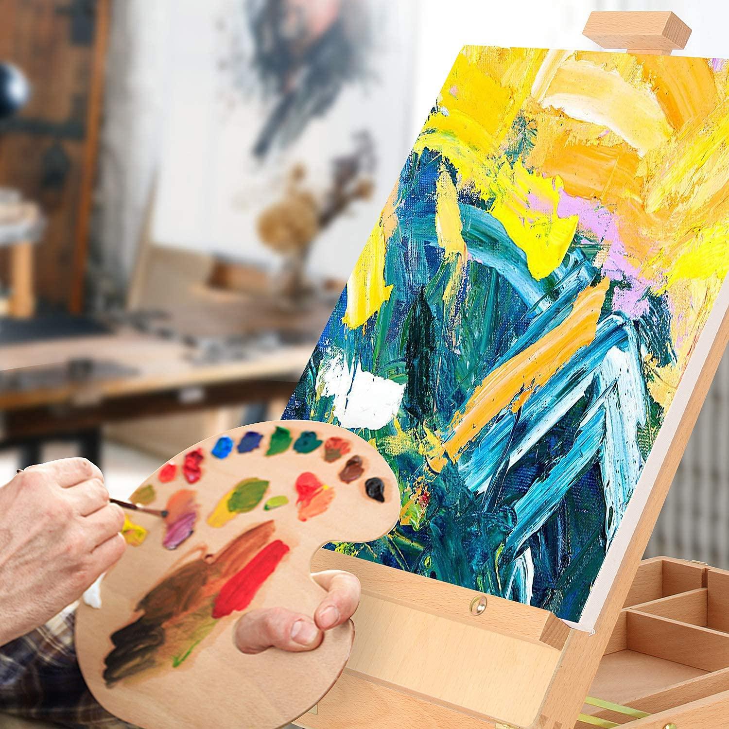 Portable wooden easel with handle for painting and travel