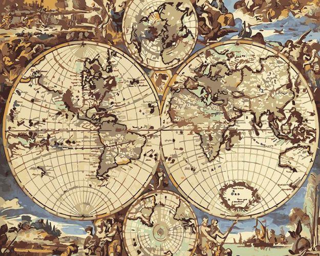 Wooden World Map numbered canvas before painting